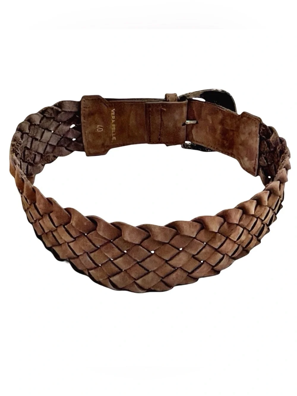 Vera Pelle Italian Braided Leather Belt | Brown | Woven | Genuine Leather